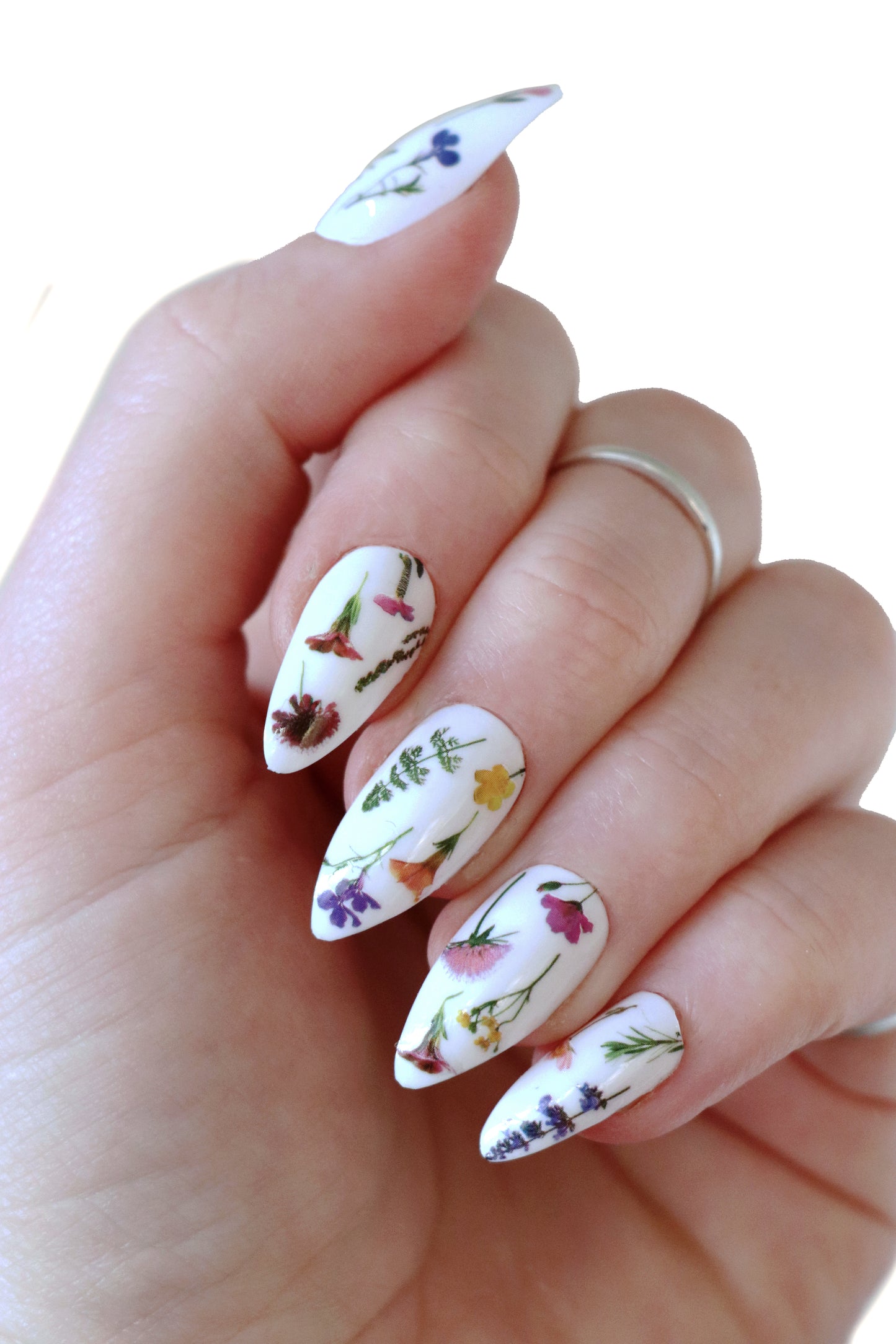 Colorful Flowers on Stem Waterslide Nail Decals