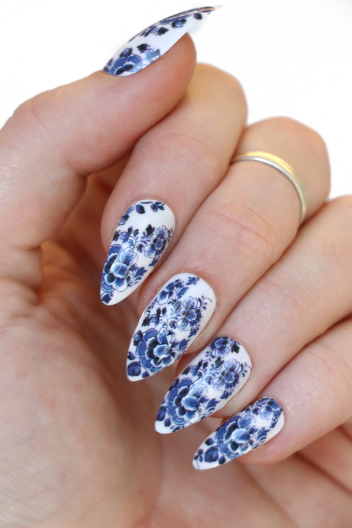Delft Blue Flower Waterslide Nail Decals - Nails by Tattoorary