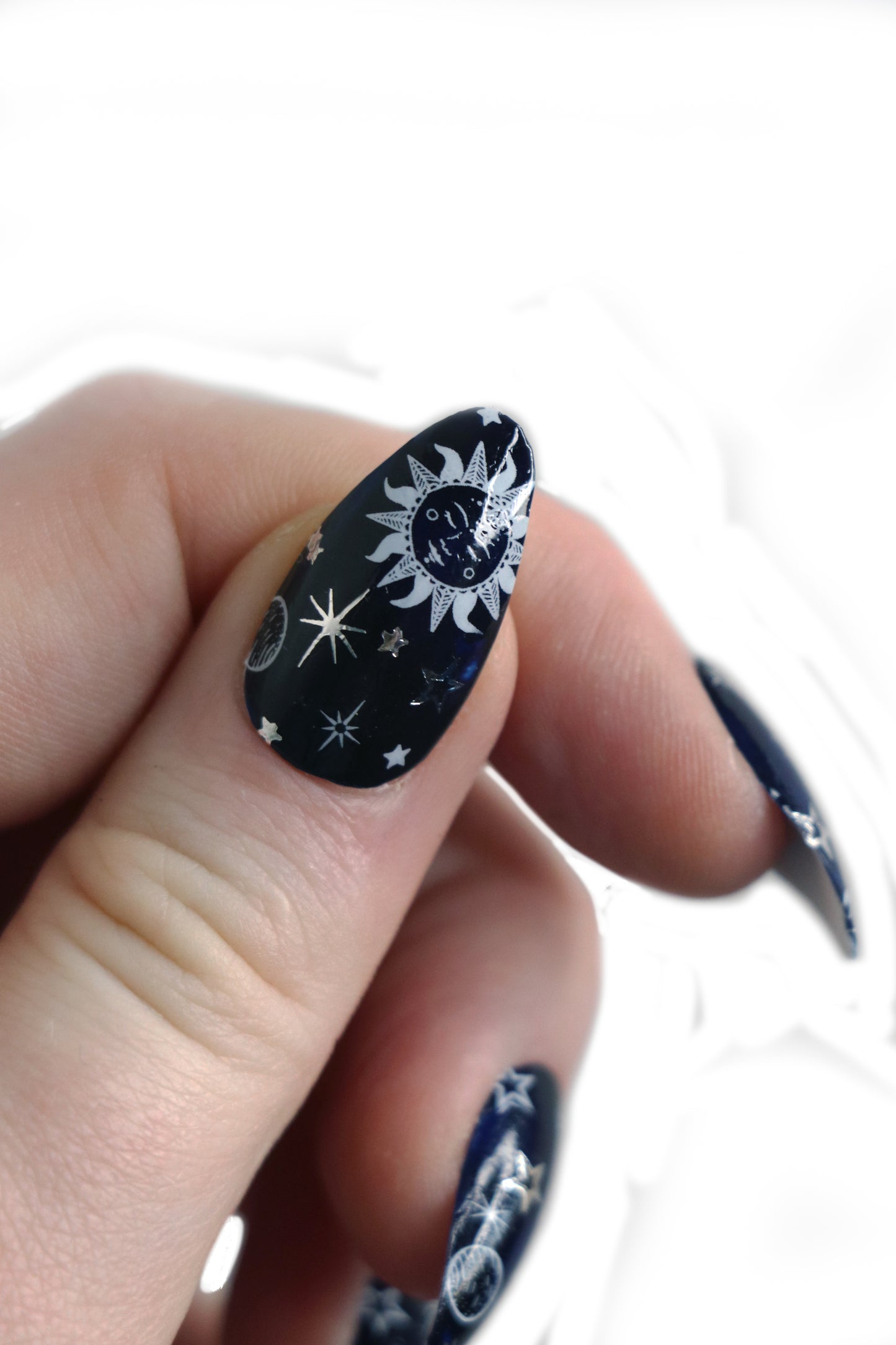 White and Silver Moon, Sun, and Stars Nail Decals