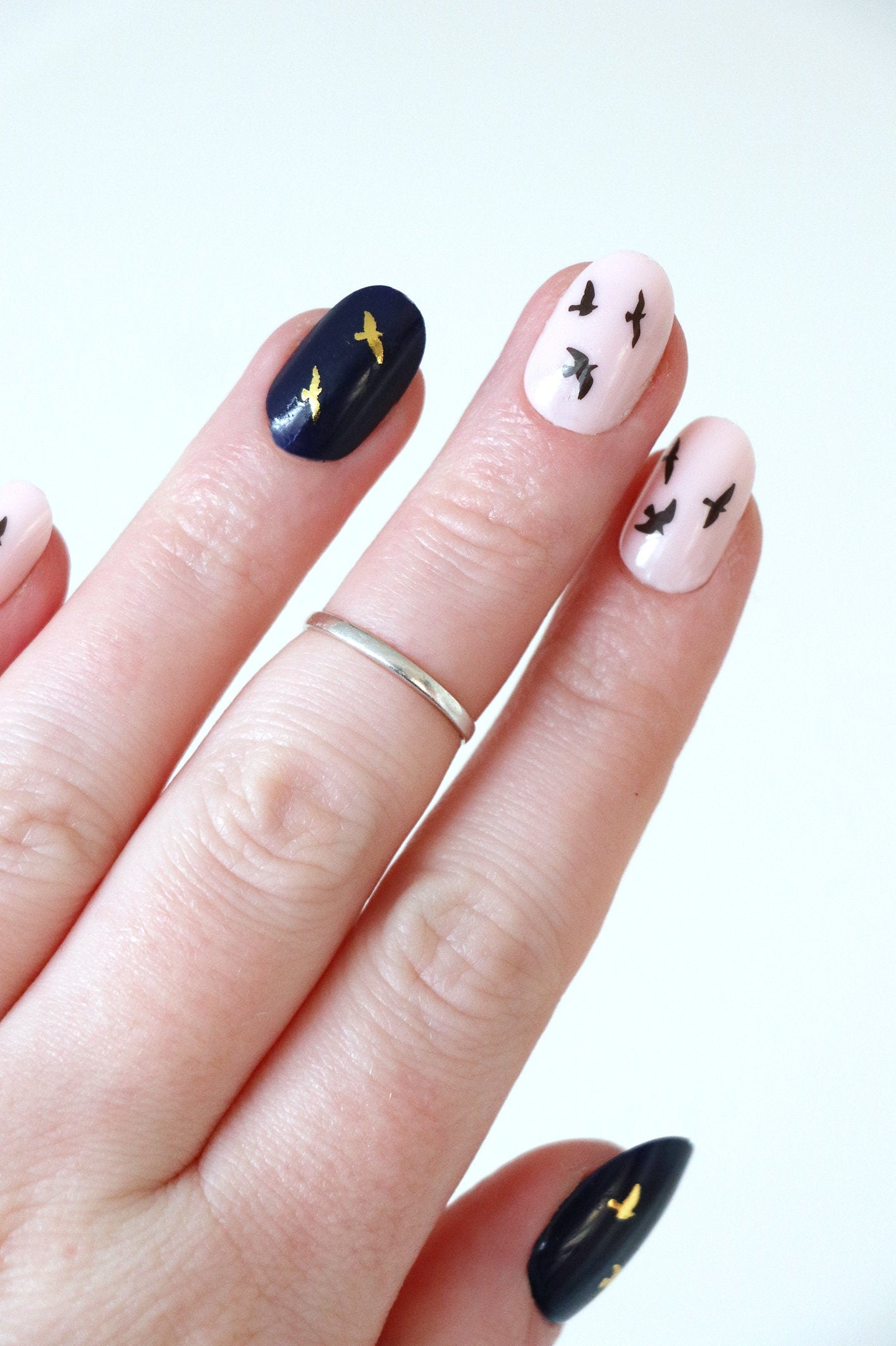 Gold and Black Birds in flight Waterslide Nail Decals