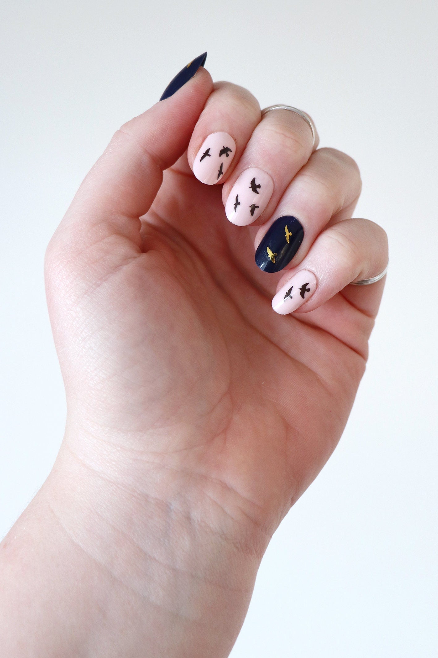 Gold and Black Flying Bird Nail art DIY