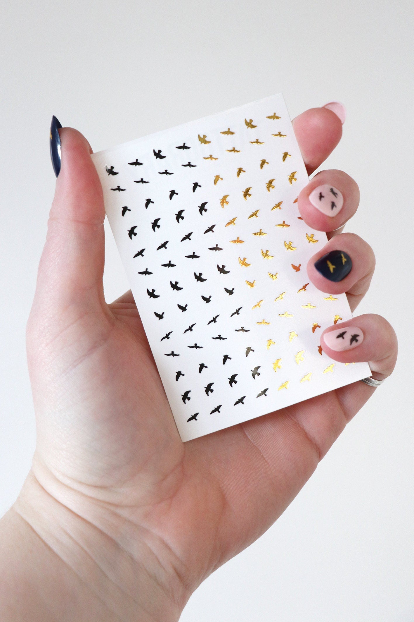Gold and Black Flying Bird Waterslide Nail Decals sheet