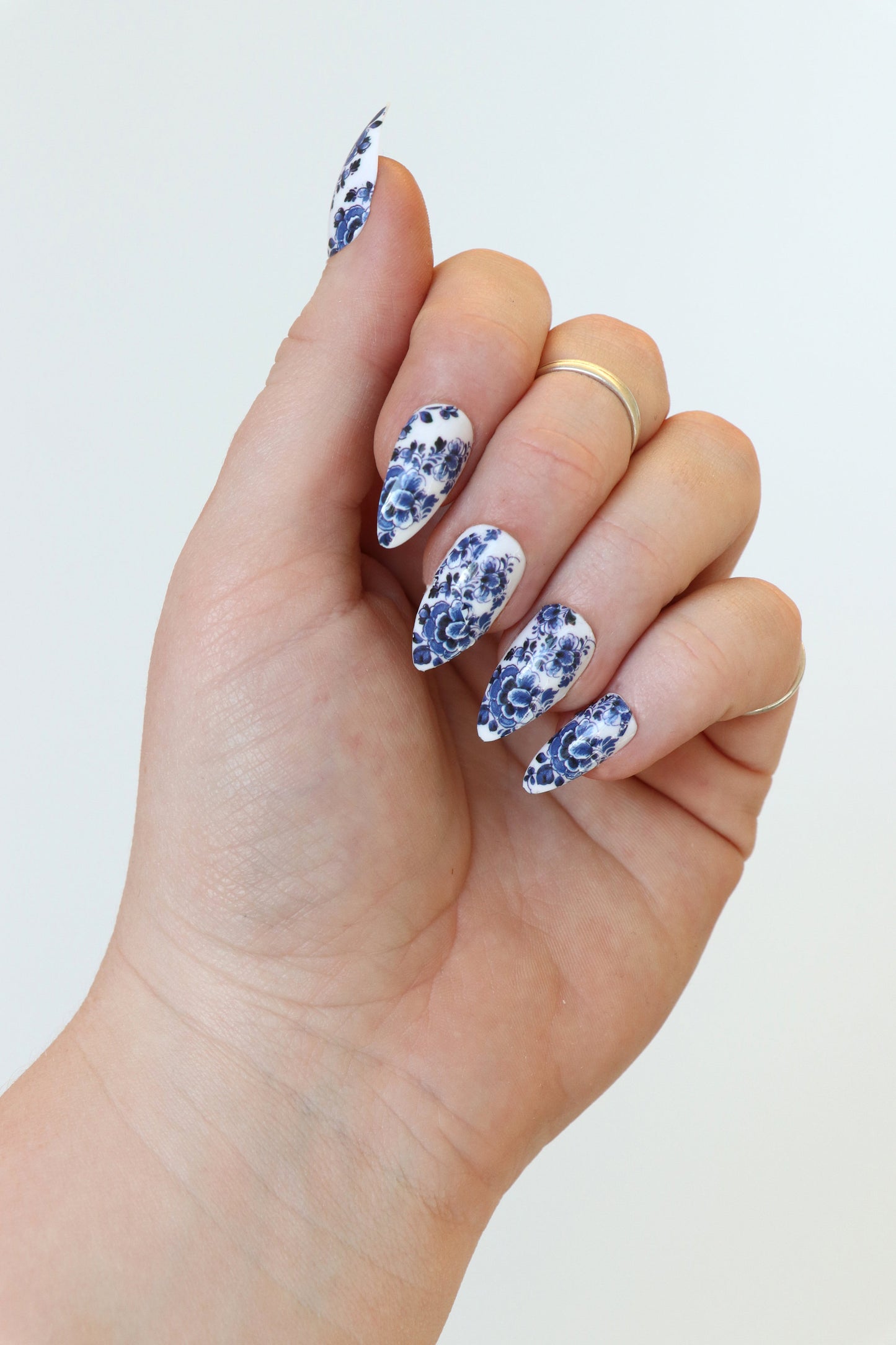 Delft Blue Flower Waterslide Nail Decals for diy nail art