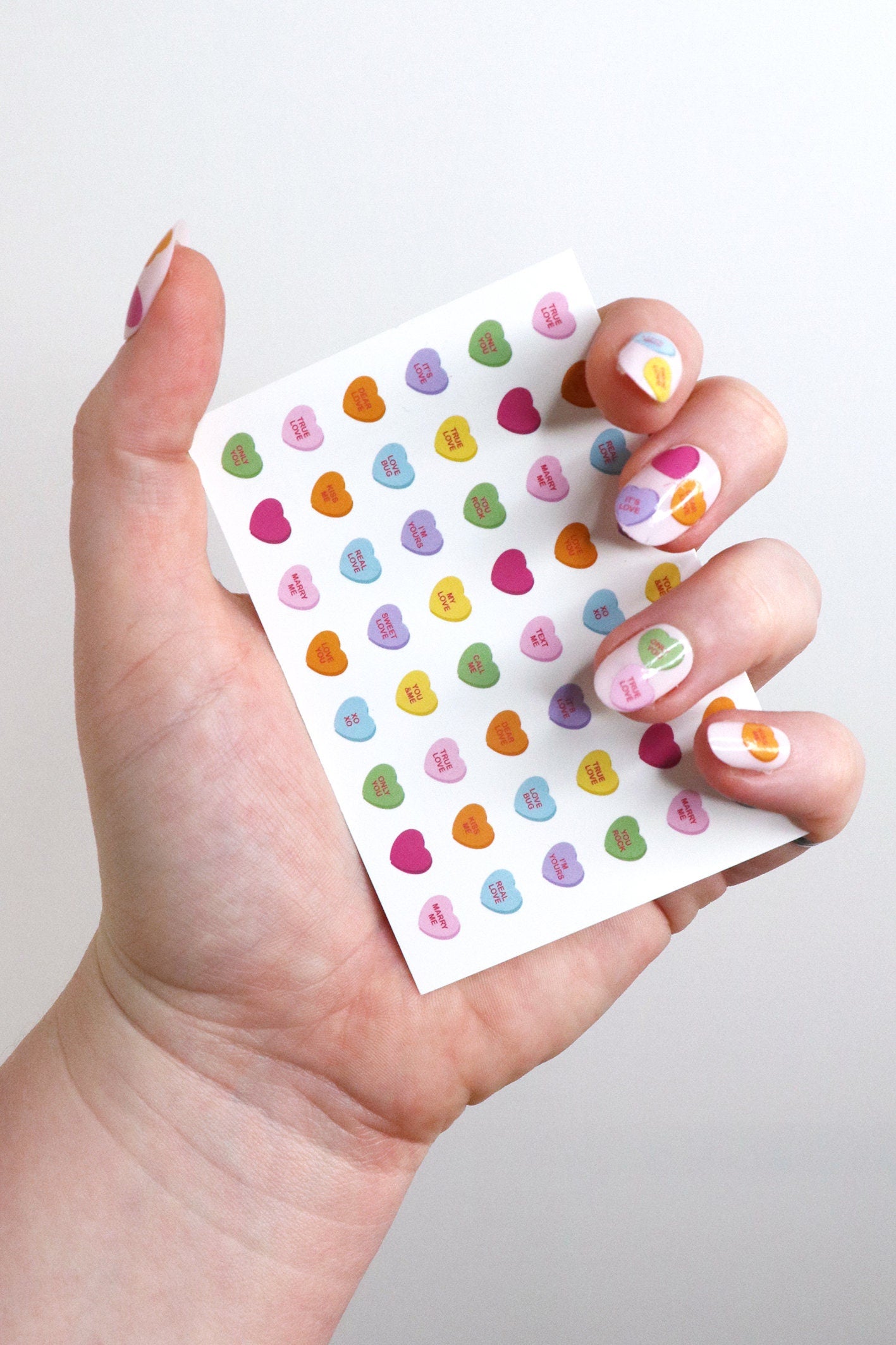 Conversation Heart Waterslide Nail Decals sheet