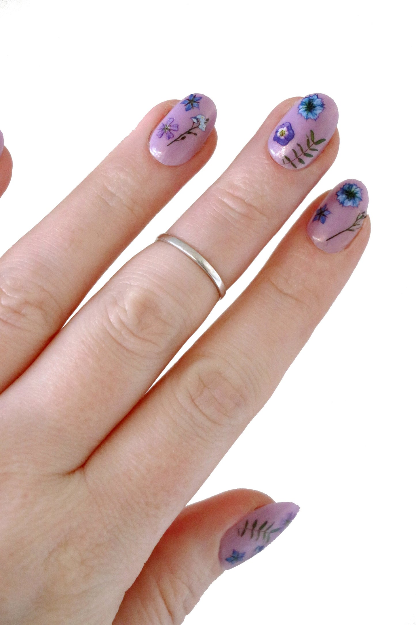 Blue and Purple Flower DIY nail art