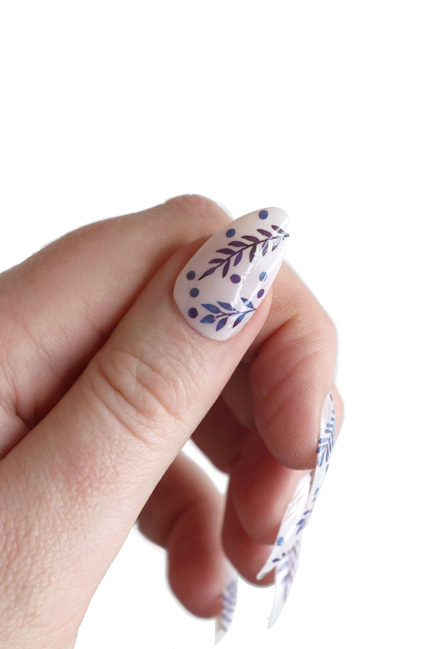 Delft Blue leaves waterslide nail decals