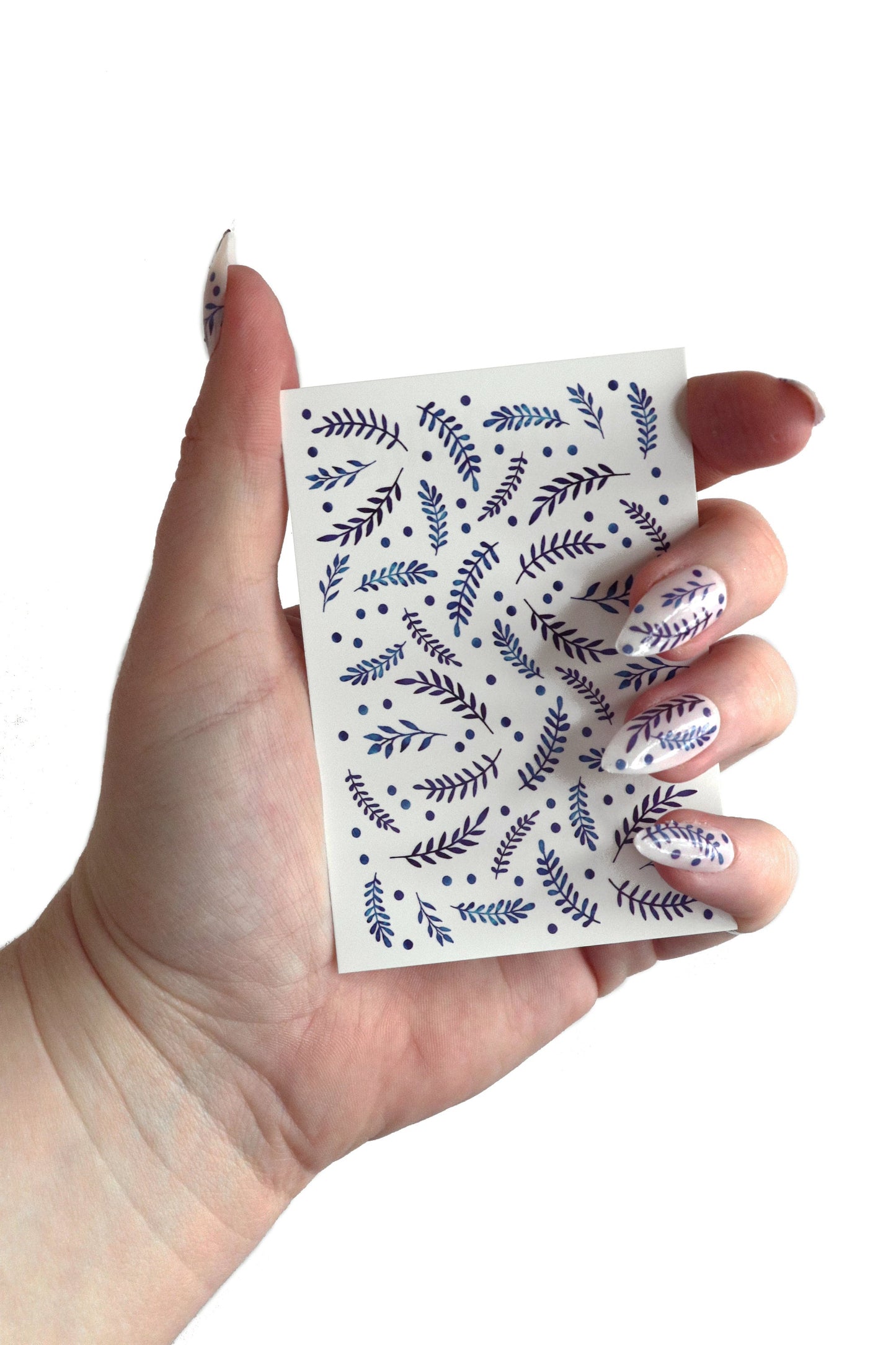Blue leaves waterslide nail decals sheet
