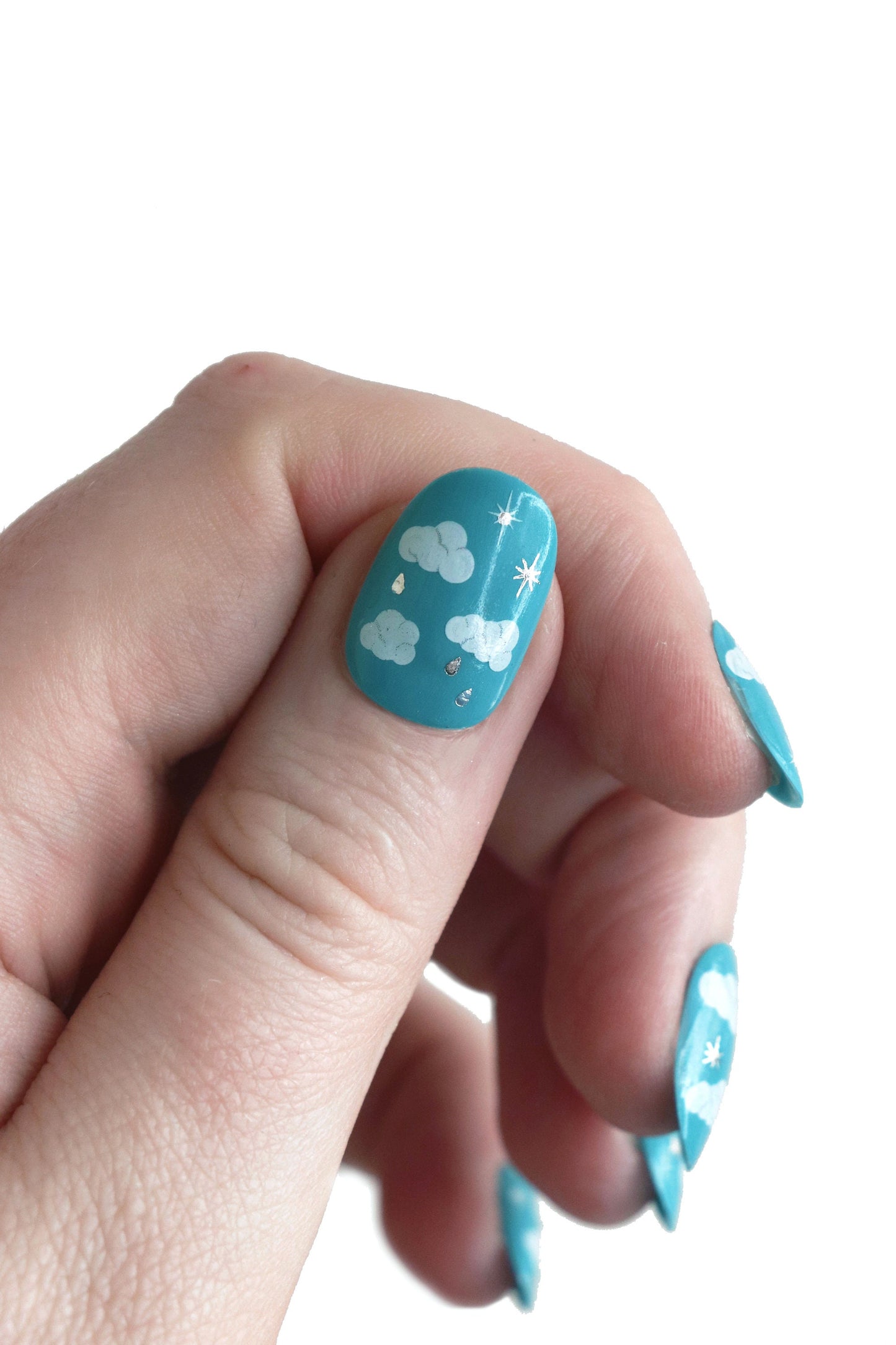 Clouds and Stars Waterslide Nail art