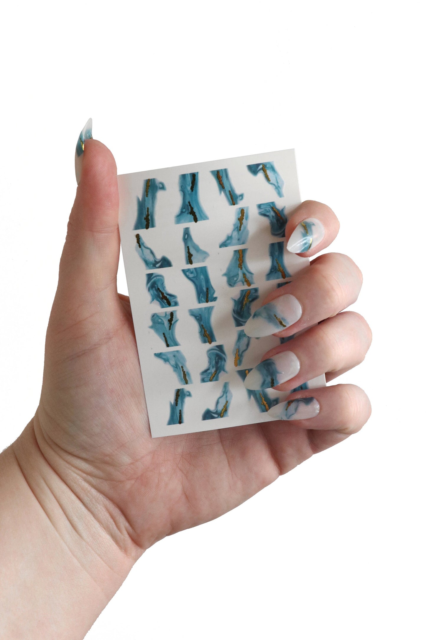 Blue and Gold Watercolor Waves Nail Decals sheet