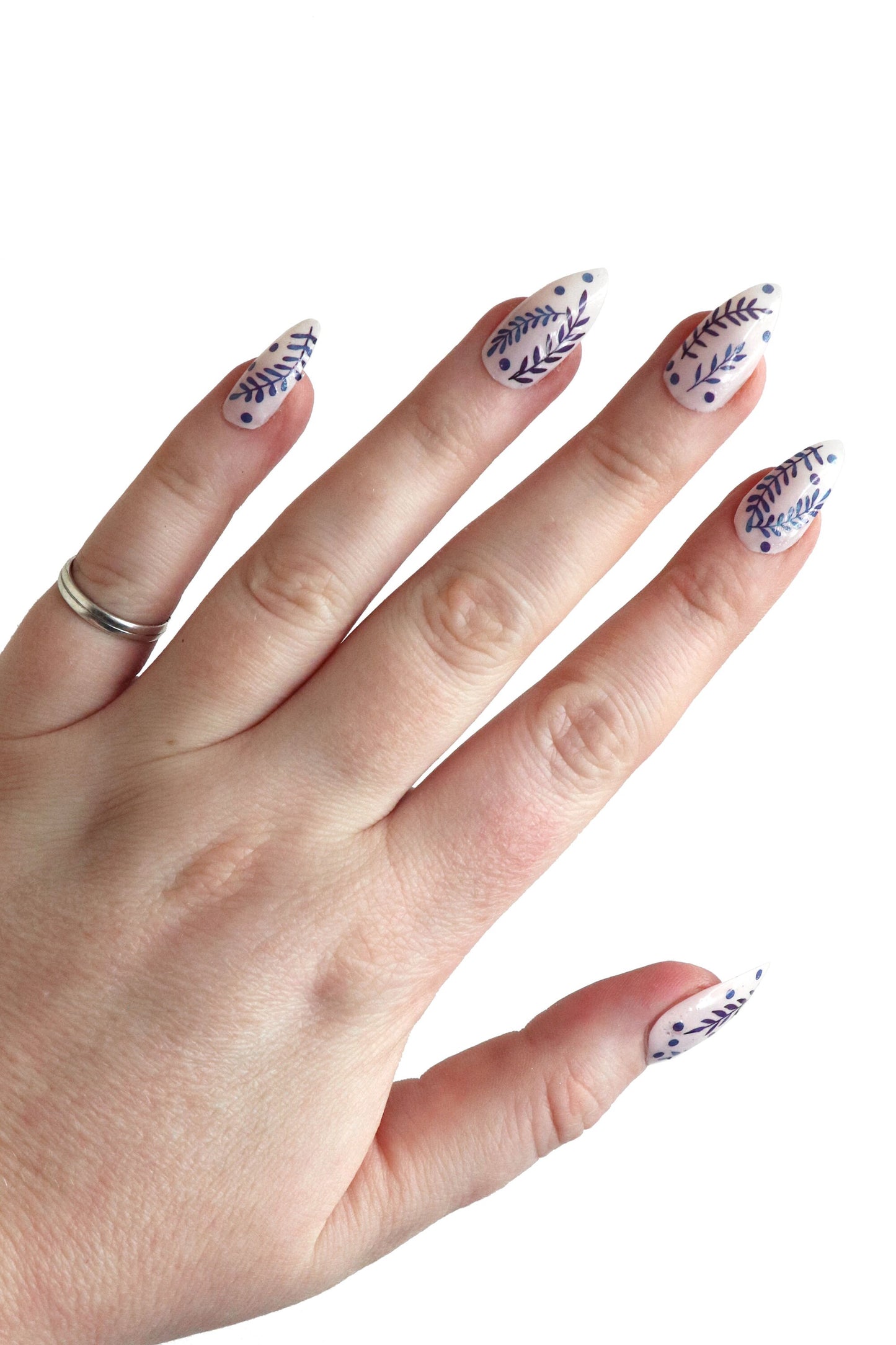 Blue leaves waterslide nail decals for DIY nail art