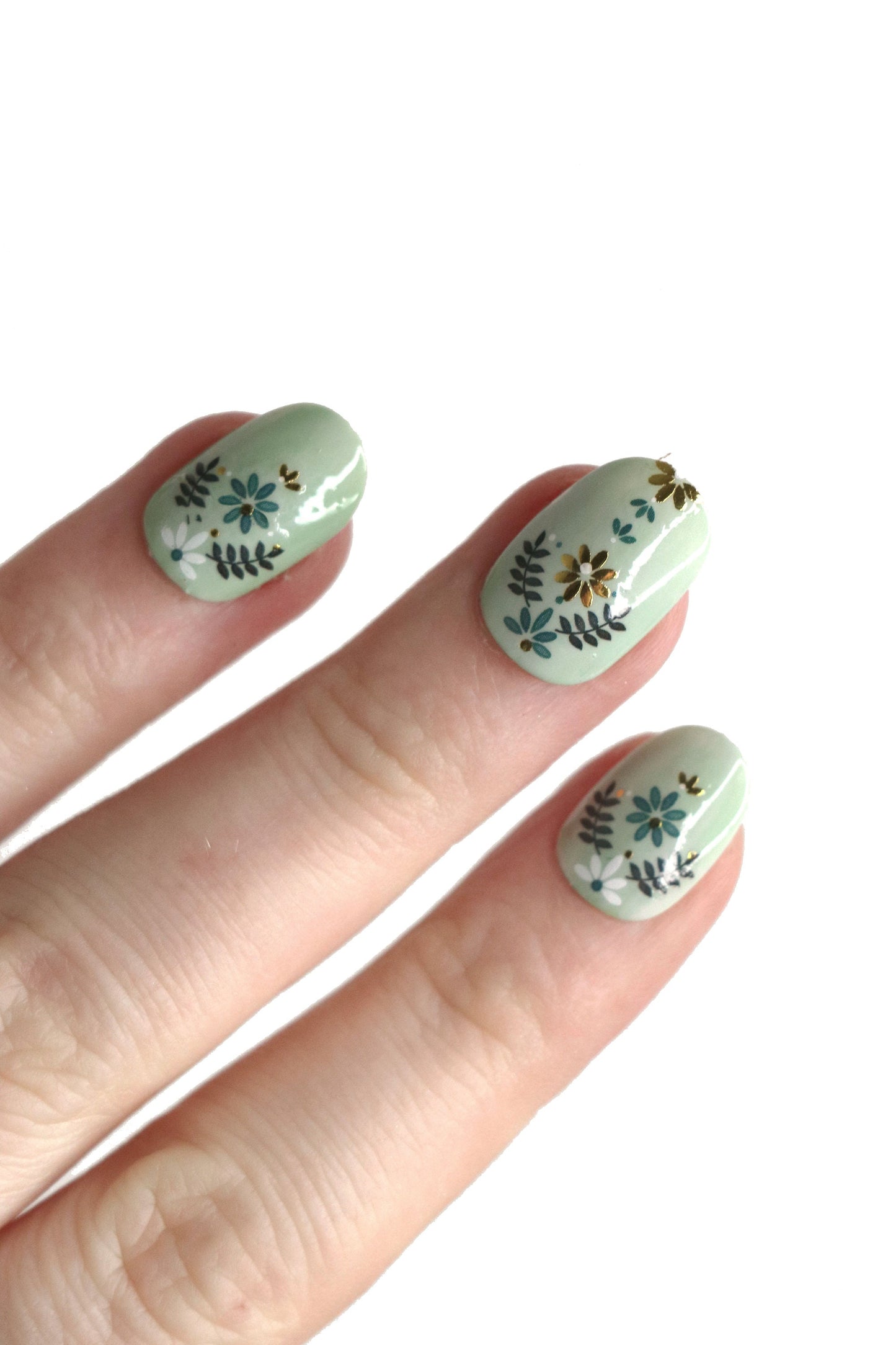 Blue, white and gold flower waterslide nail decals