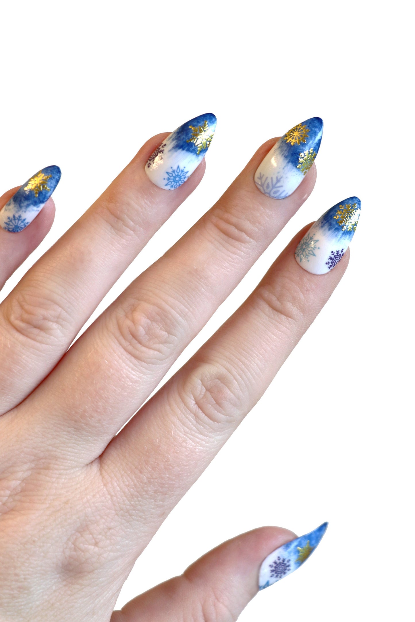 Blue and Gold Snowflake Waterslide Nail Decals for Winter nail art