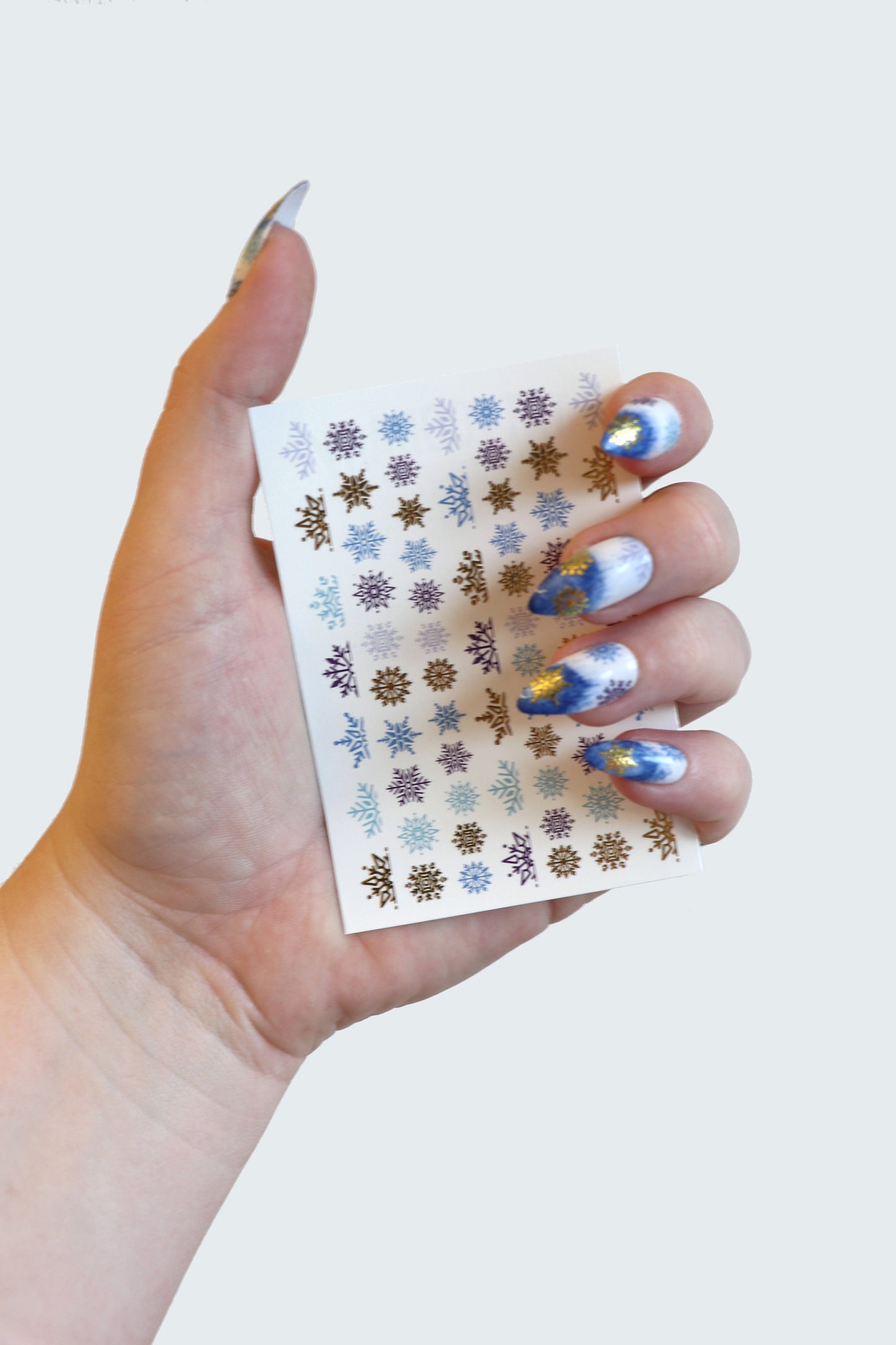 Blue and Gold Snowflake Waterslide Nail Decals sheet