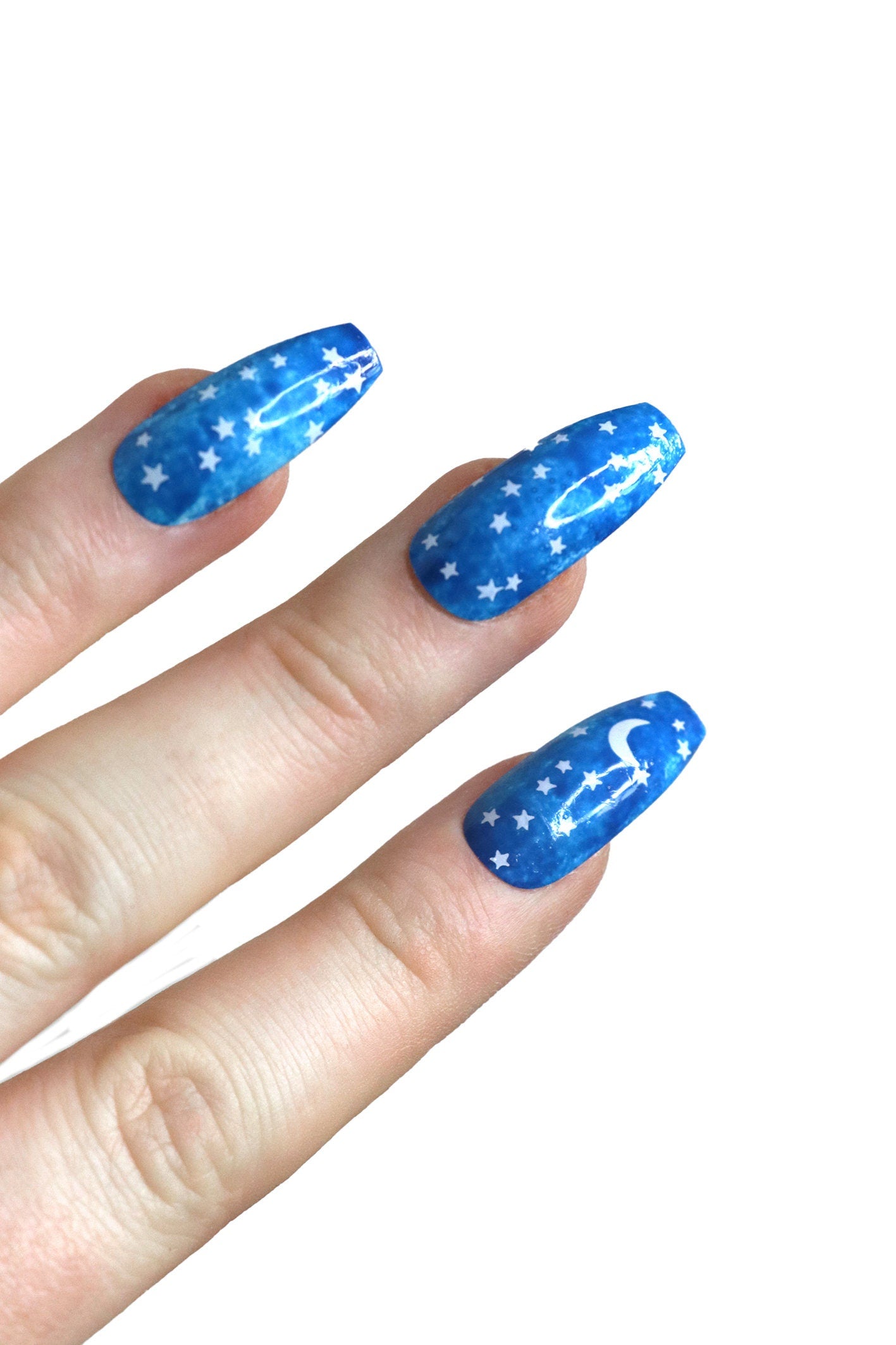White moon and stars waterslide nail decals for diy nail art