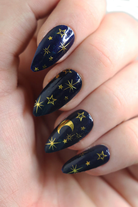 Gold Celestial Moon and Stars Waterslide Nail Decals