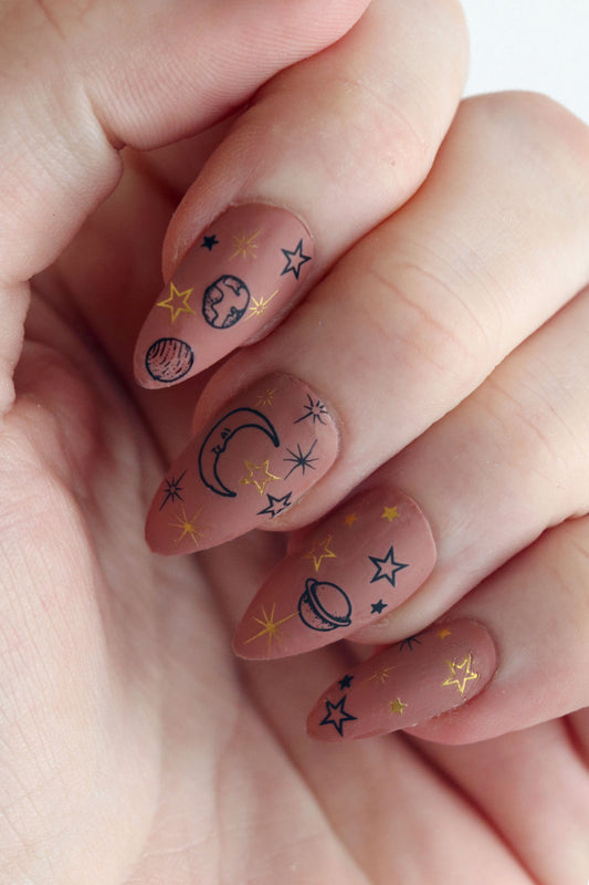 Gold and Black Celestial Waterslide Nail Decals