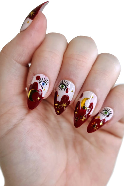 Celestial Stars, Moon, and Eye Waterslide Nail Decals for diy nail art this halloween