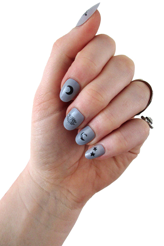 Moon, Stars, and Eyes Waterslide Nail Decals - Nails by Tattoorary