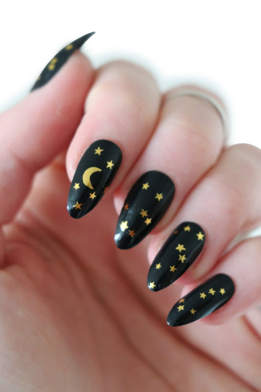 Gold Moon and Stars Waterslide Nail Decals