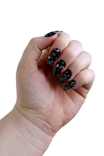 White and Silver Moon, Sun, and Stars Waterslide Nail Decals or nail stickers for diy nail art