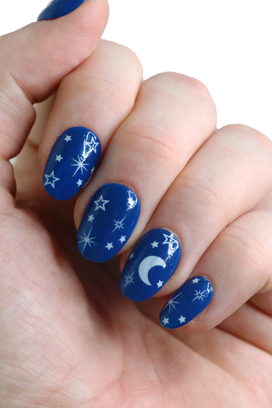 White Moon and Stars Waterslide Nail Decals
