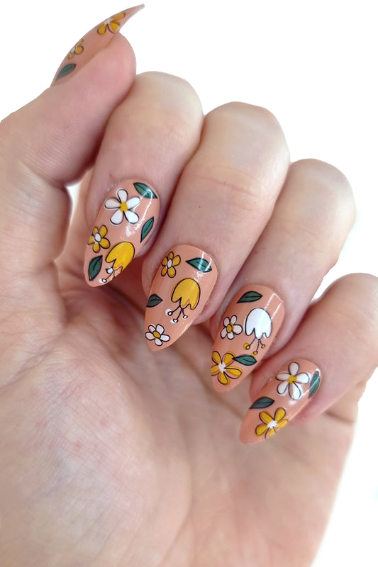 Modern Yellow and White Floral Waterslide Nail Decals or nail stickers
