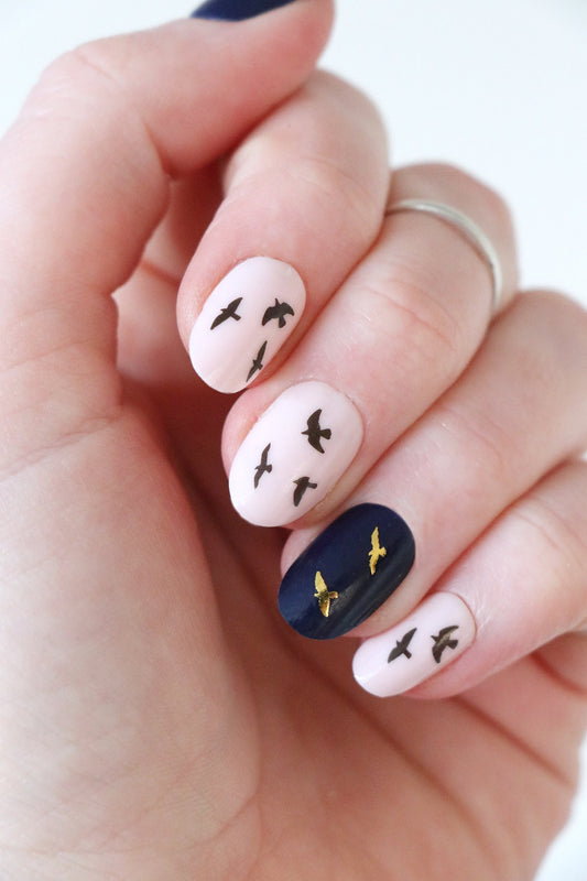 Gold and Black Flying Bird Waterslide Nail Decals