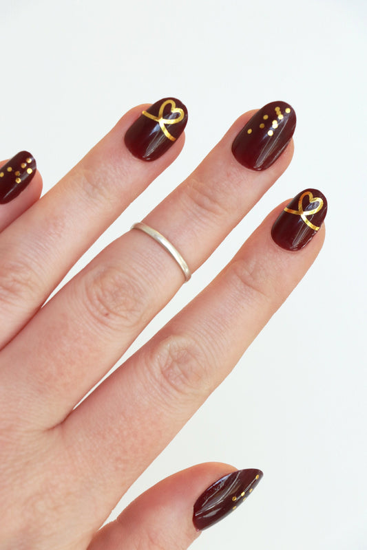 Gold Heart Ribbon Waterslide Nail Decals