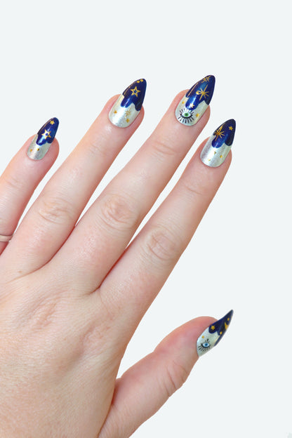 Celestial Stars, Moon, and Eye Waterslide Nail Decals