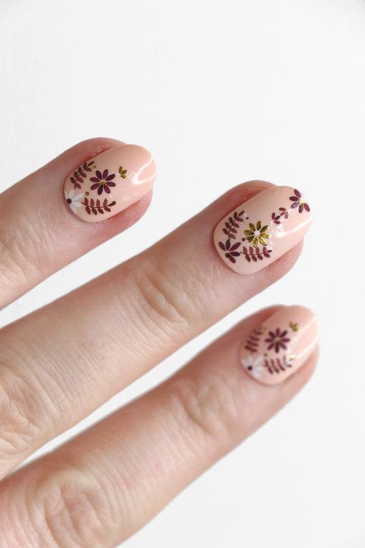 Red, white and gold floral pattern nail decals