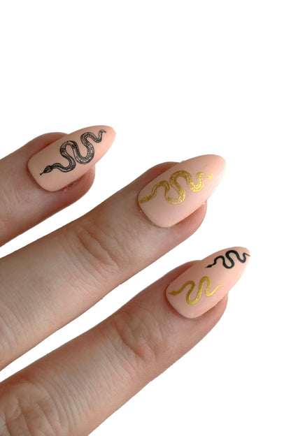 Black & gold snake water slide nail decals