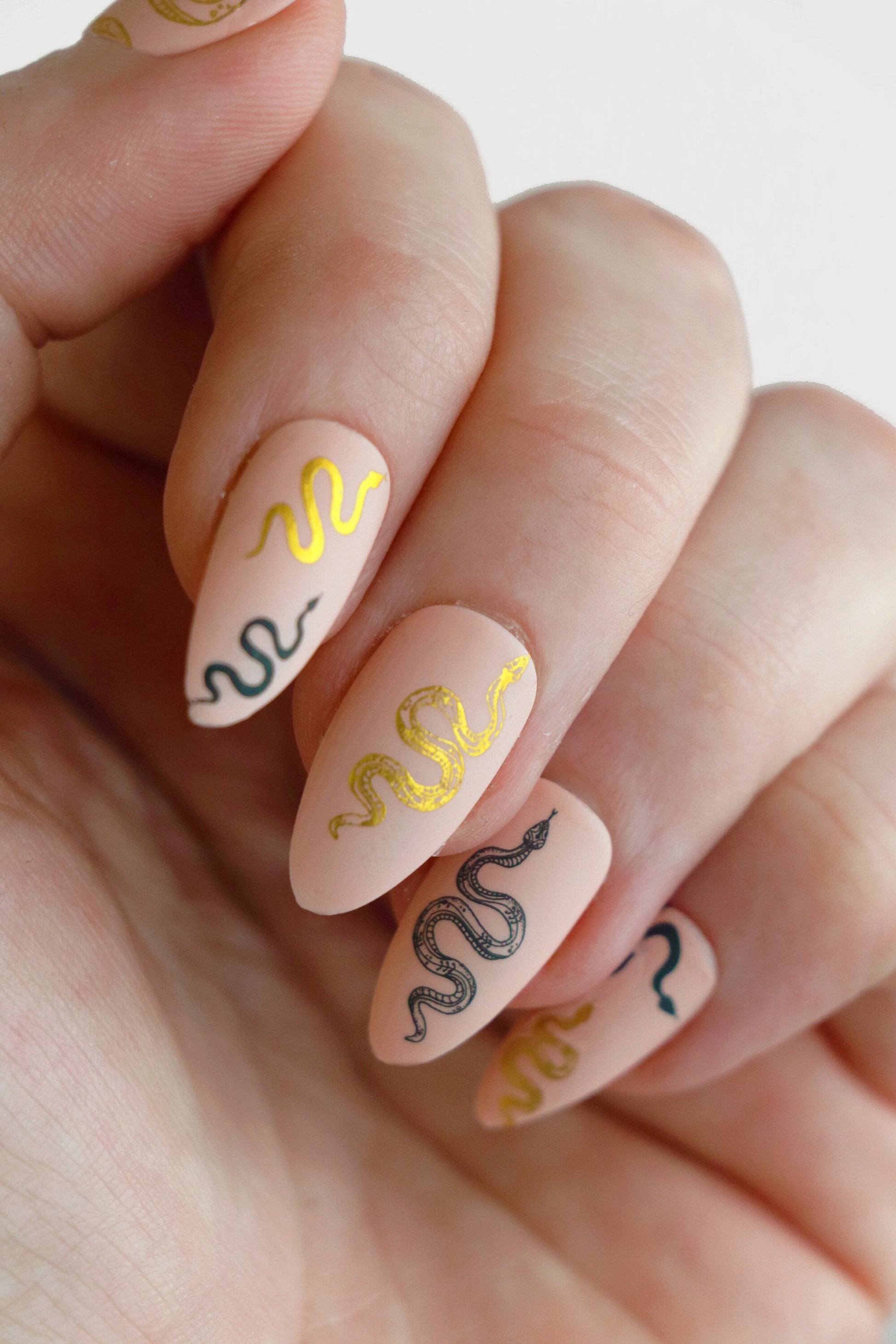 Black & gold snake nail decals