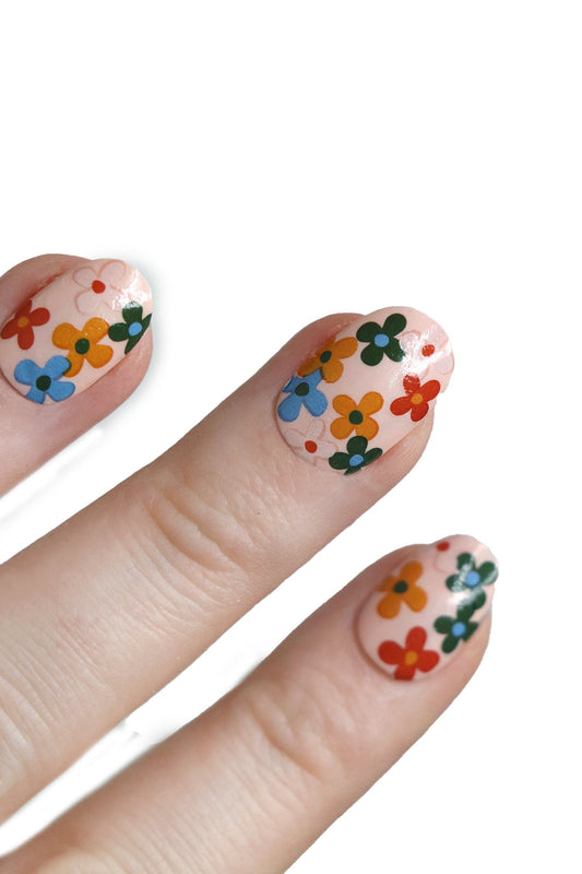 Colorful Retro Flowers Waterslide Nail Decals