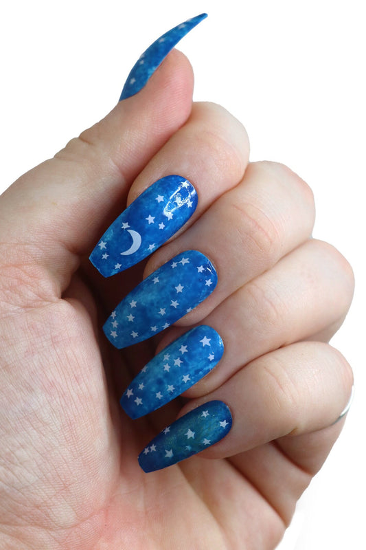 White moon and stars waterslide nail decals